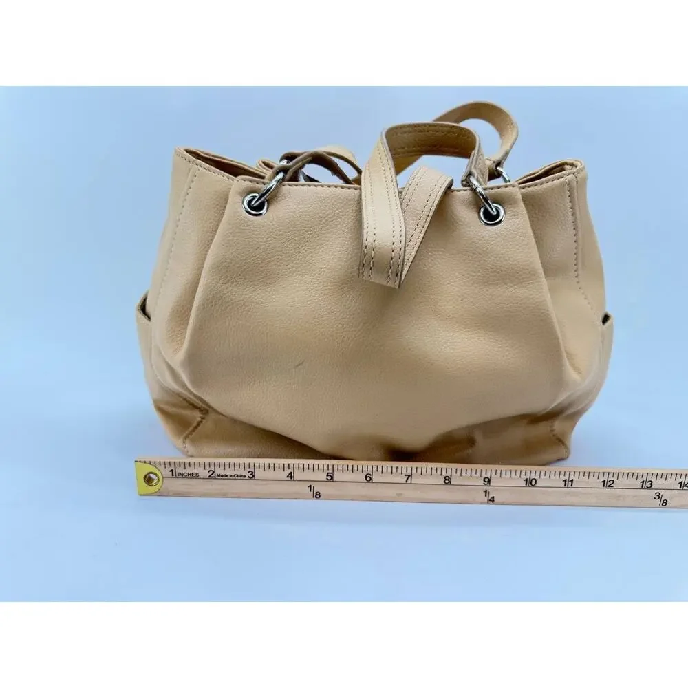 Nine West Women's Beige Faux Leather Bucket Shoulder Bag Silver Hardware
